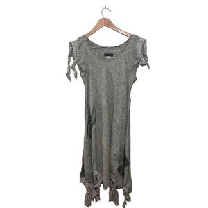 Mara Gibbucci Lagenlook Asymmetrical Linen Sleeveless Maxi Dress Tie Medium Gray